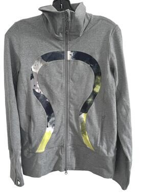 Lululemon In Stride Zip-Up Heathered Light Gray Citron Watercolor Jacket- Size 8